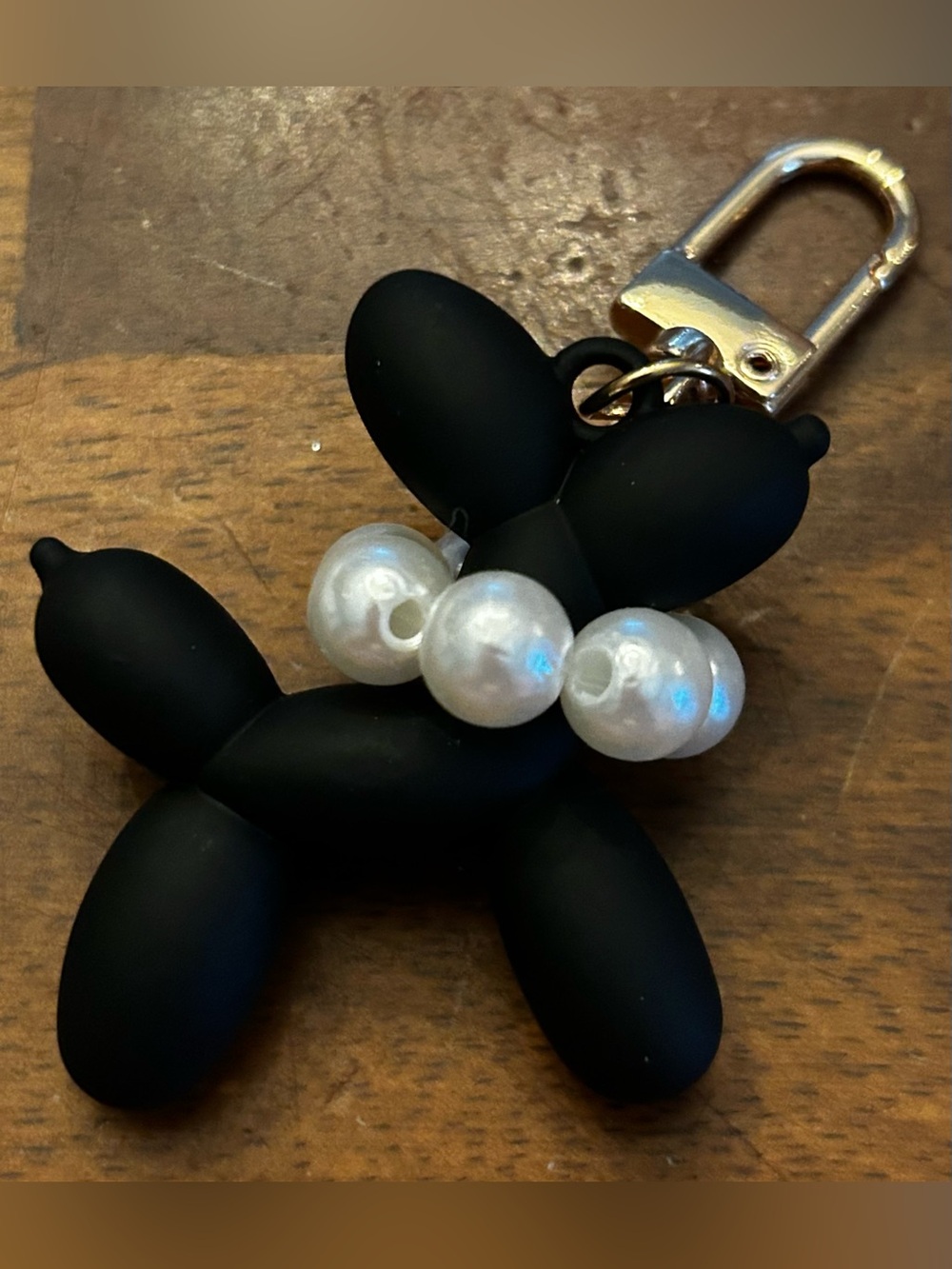 Fashion Jewelry Black Balloon Dog Zipper Pull Bag CharmKeychain w/Pearl Beads